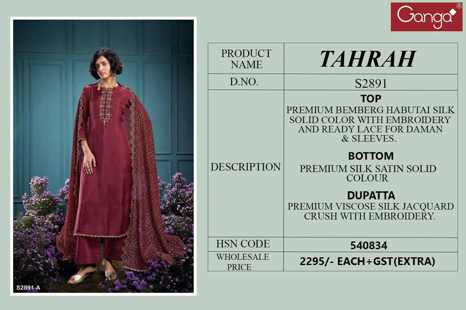 Ganga tahrah 2891 dress material wholesale in surat online